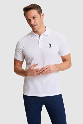 Weißes Slim-Fit-Basic-T-Shirt mit Polokragen für Herren 50326920-VR013