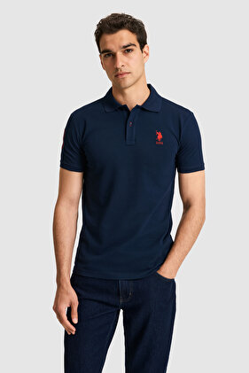 Erkek Slim Fit Polo Yaka Lacivert Basic Tişört 50326920-VR033