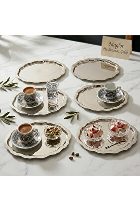 Luxury 6-Piece Oval Model 20x25 cm Stainless Steel Coffee, Serving Decorative Serving Tray
