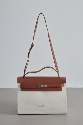 LEATHER DETAILED CANVAS BAG NATURAL