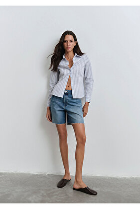 Lidia 90lar Puslu Koyu Jean Şort 1410145-89744