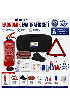 Siyah Ekonomik Eva Trafik Seti ve Tüvtürk Onaylı Yeni Mevzuata Uygun Araç Trafik ve İlk Yardım Seti