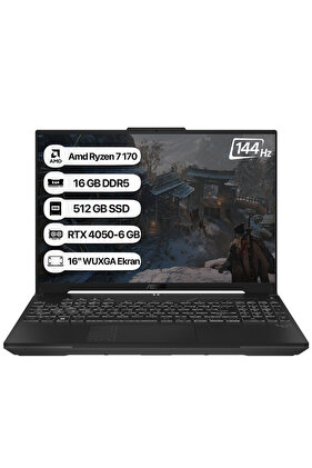 TUF Gaming A16 FA607NUQ-RL014 AMD Ryzen 7 170 16GB 512GB SSD RTX4050-6GB Freedos 16" WUXGA 144H