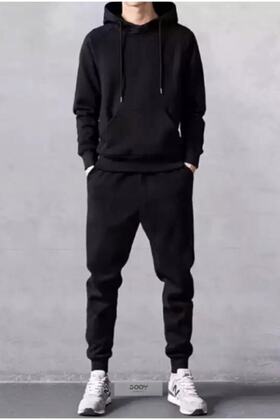 طقم بدلة رياضية من القطن الممشط باللون الأسود للرجال من Blackjackgiyim