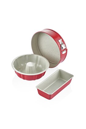 مجموعة قوالب كيك مكونة من 3 قطع باللون الأحمر