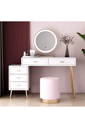 Beyaz Gold Mdf Aynalı Makyaj Masası