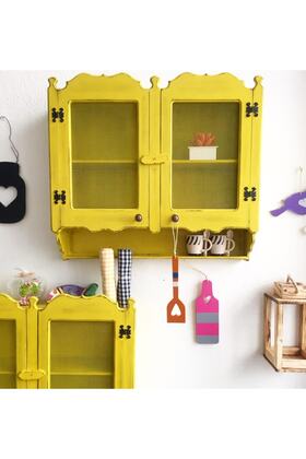 2 Raflı Sarı Eskitmeli Tel Dolap Terek