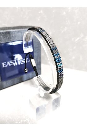 925 Ayar Gümüş Wave Serisi Hematit Bileklik-mavi, Gri