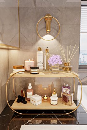 Multi-Purpose Organizer Oval Shelf Wooden Desktop Bathroom Kitchen Shelf Jewelry And Makeup Organizer