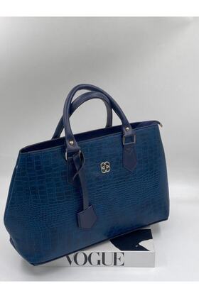 حقيبة كتف نسائية بطبعة تمساح أزرق