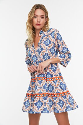 100% pamut strandruha etnikai mintás mini szőtt szalagos kiegészítőkkel TBESS22EL0765