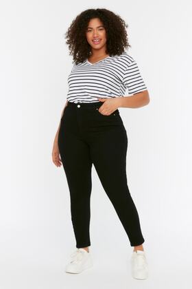 Schwarze, dehnbare Skinny-Jeans in Übergröße mit hoher Taille TBBSS22JE0189