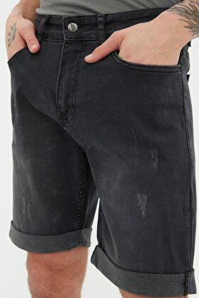 Anthrazit Slim Fit Denim Jeans Shorts mit Rake Destroy TMNSS21SR0727