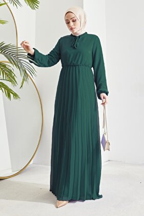 Pleated Limelda Chiffon Hijab Dress - Petrol Green
