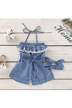 مجموعة البنات مكونة من قطعتين تتضمن وزرة الدنيم ومنديل الرأس