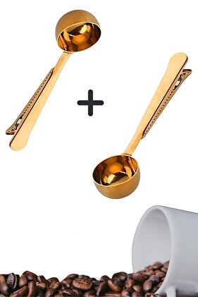 2 Coffee Measuring Spoons with Gold Latch - Multifunctional Stainless Steel