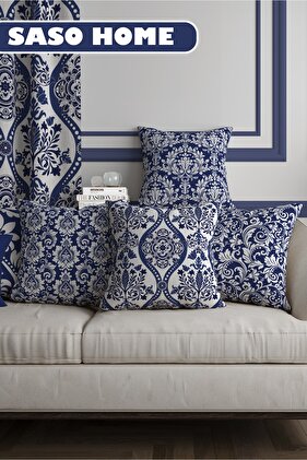 Ethnic Ottoman Tile Processing 3D Digital Printed Set of 4 Decorative Gift Throw Pillow - Pillow Case