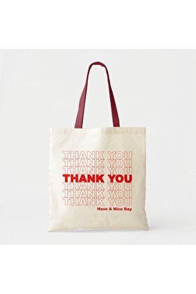Ham Bez Canvas Thank You Baskılı Bez Çanta