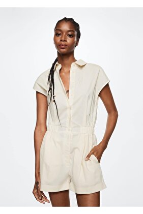 Kadın Ekru Şort Tulum