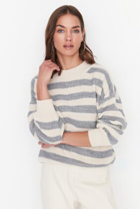 Ecru Wide Fit Striped Knitwear Sweater Twoaw23Kz00516