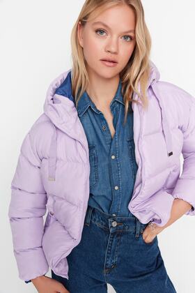 Lila Oversize Fit kapucnis vízlepergető felfújható anorak kabát TWOAW21MO0022