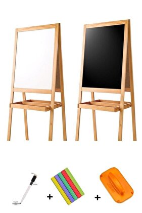 لوح كتابة خشبي للأطفال ذو وجهين مع هدية طباشير وممحاة قلم رصاص