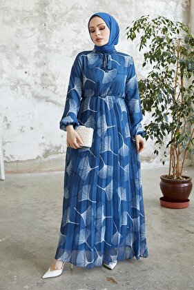 Layla Patterned Chiffon Dress - Indigo