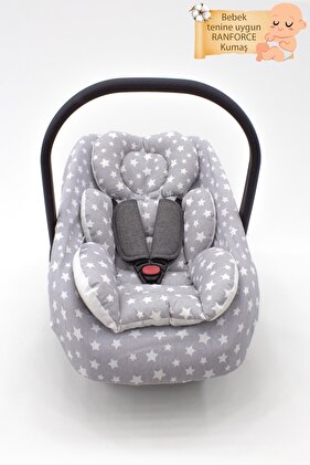 Ortopedik Bel Destekli Puset Minder Ve Çarşaf 2'li Set, Stars Desen Çift Taraflı Gri