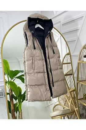 Čierna norková dámska páperová vesta - obojstranná