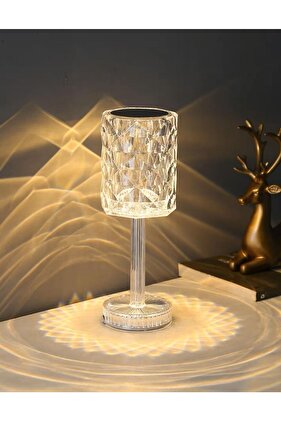 Kristal Şarjlı Masa Lambası, Led Abajur, Dokunmatik + Kumandalı Rgbw Model