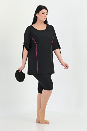 Large Size Half Closed Hijab Swimsuit with Sleeve Detail 2311 Aysu Black