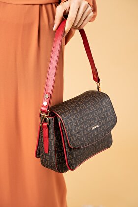 حقيبة كتف وحقيبة كروس نسائية باللون الأحمر القهوة مع حزامين و3 أقسام Jps2185 بلاتينيوم رمادي