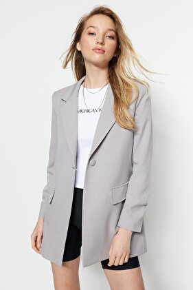 Gray Oversize Lined Woven Blazer Jacket TWOSS23BC00067