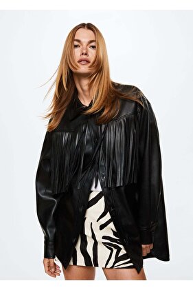 Deri Görünümlü Püsküllü Ceket