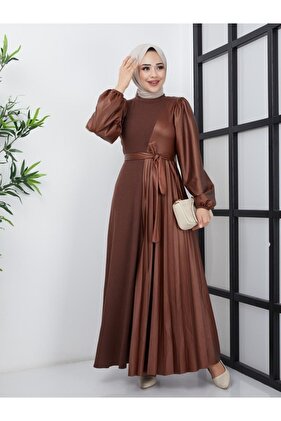 Leather Combination Dress with Pleat Detail