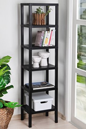6 Tiers Plastic Shelving Unit Kitchen Shelf Bathroom Shelf Balcony Shelf Bathroom Organizer Bookshelf Black