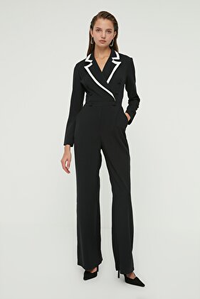 Black Buttoned Woven Overalls TWOAW22TU0238