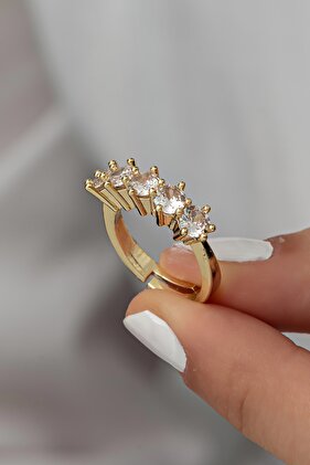 Altın Kaplama Zirkon Taşlı Ayarlanabilir Beştaş Yüzük