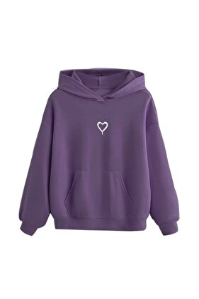 سترة بقلنسوة أرجوانية مطبوعة على شكل قلب للأطفال