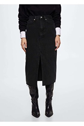 Yırtmaçlı Denim Etek