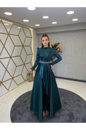 فستان سهرة حجاب سونا بحزام حجري بنزين