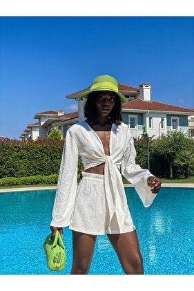 Beverly Beyaz Beli Lastikli Şort