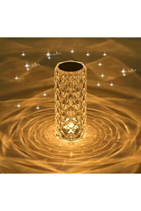 Kristal Şarjlı Masa Lambası, Led Abajur, Dokunmatik 3 Renk Modu