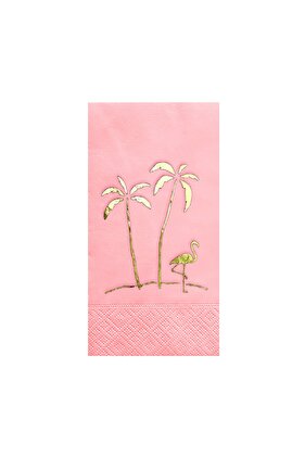 33x33 Cm Altın Varak Palmiyeler Desenli 16'lı Garson Katlama Pembe Renkli Kağıt Peçete