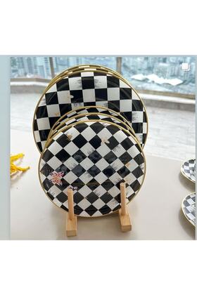 طقم تقديم وطبق كيك مكون من 12 قطعة بنمط الشطرنج لـ 6 أشخاص