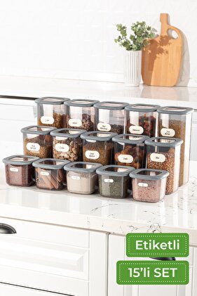 15-Piece Square Food Storage Container Set with Label 5x (0.55 LITER, 1.2 LITER, 1.75 LITER) Anthracite