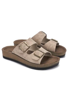 Daily Women - Men Double Buckle Banded Patterned Cork Sole Slippers 245