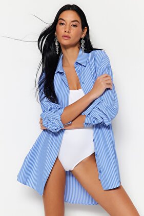 Beach Wear Striped Woven Maxi Shirt Tbess22Go0664