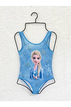 Kız Çocuk Mayo Karlar Ülkesi Elsa Dijital Baskılı Deniz Havuz Mayosu Çocuk Mayo