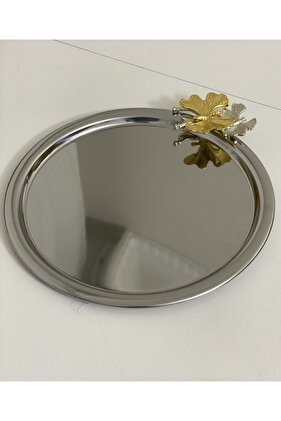 صينية تقديم وتقديم دائرية من الفولاذ المقاوم للصدأ مع ملحق على شكل فراشة